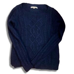 LOFT Blue Crewneck Sweater with Cable Knit Design ( Will be lint rolled )
